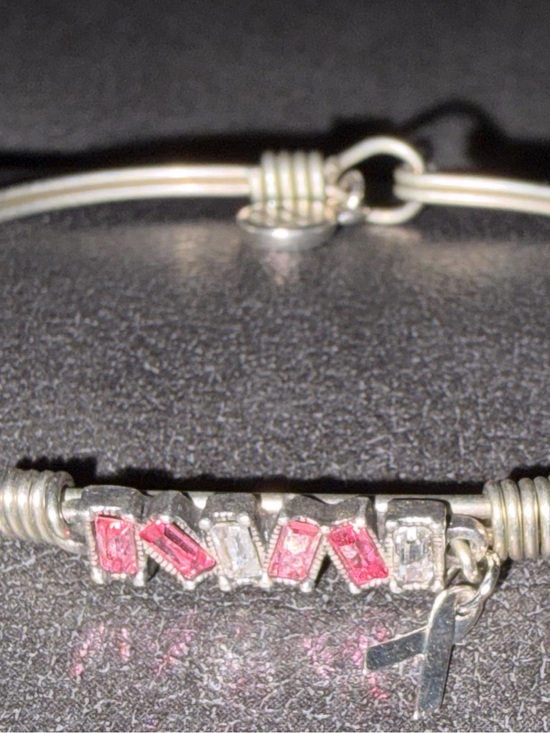 Luca + Danni Jewelry - Luca + Danni Silver Bracelet with Pink Crystal Baguettes for breast cancer.